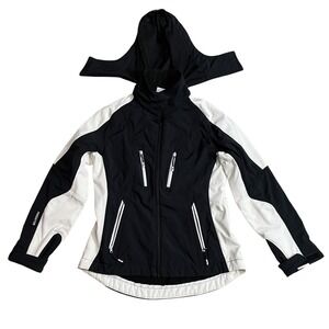Predator Large Black White Full Zip Zipper Pocket Detached Hood Wonen's